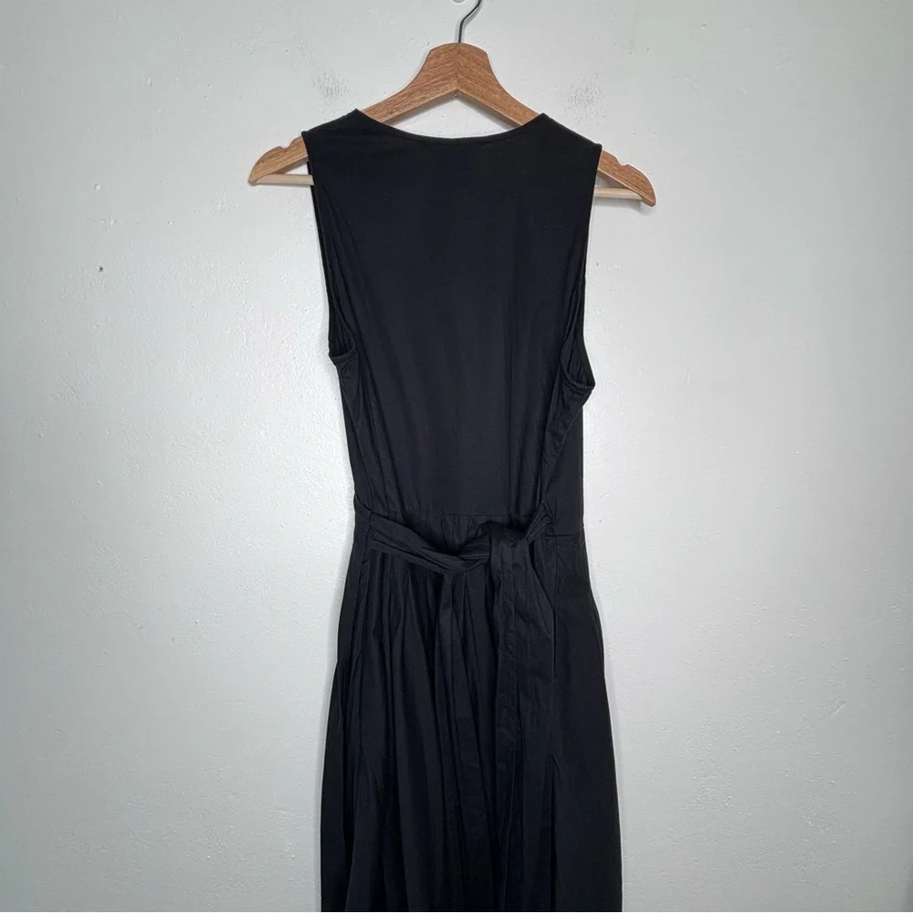 Sandro Black V-Neck Pleated Midi Dress Sleeveless Size 12 - Picture 2 of 10
